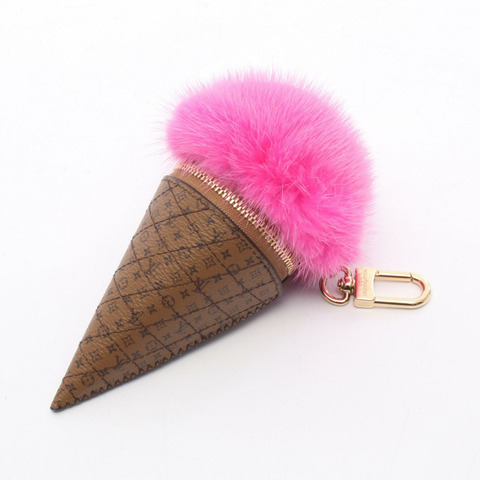路易威登 LV 冰淇淋 Monogram 反向玫瑰吊飾 M30945 PVC/毛皮 棕色 粉紅色 二手 女士