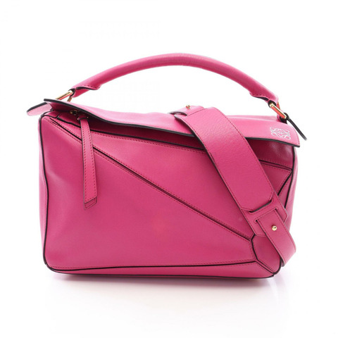 LOEWE Puzzle Bag 中型 2WAY 手提包 皮革 粉紅色 二手 女士
