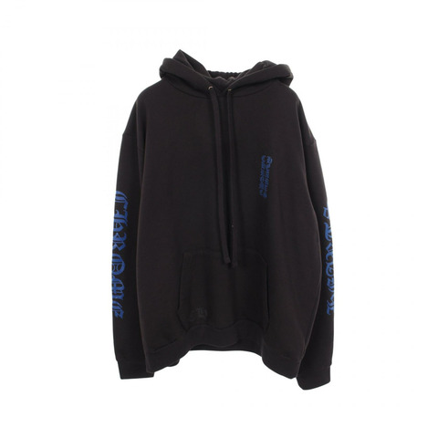鉻心 (CHROME HEARTS) 直式款式logo，拉絨內襯連帽衫，純棉材質，黑色/藍色，二手男款