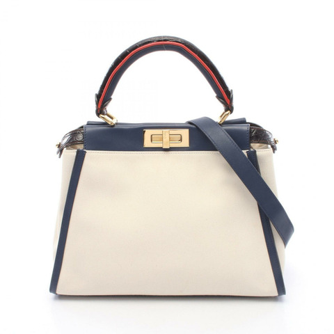 FENDI Peekaboo Regular 2WAY 手提包 8BN290 帆布皮革 米色 海軍藍 紅色 二手 女士