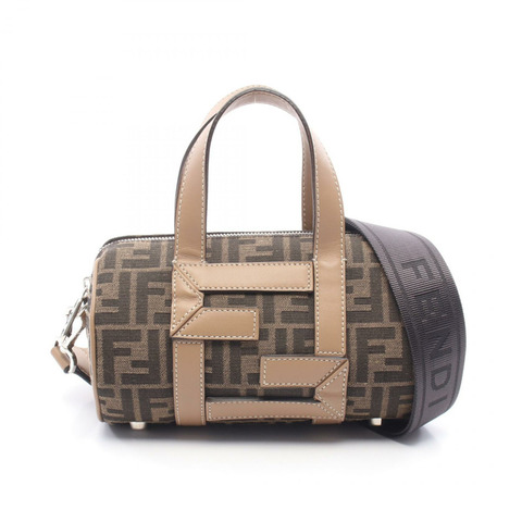FENDI Zucca 2WAY 手提包 7VA570 帆布皮革 黑色 米色 二手 女士