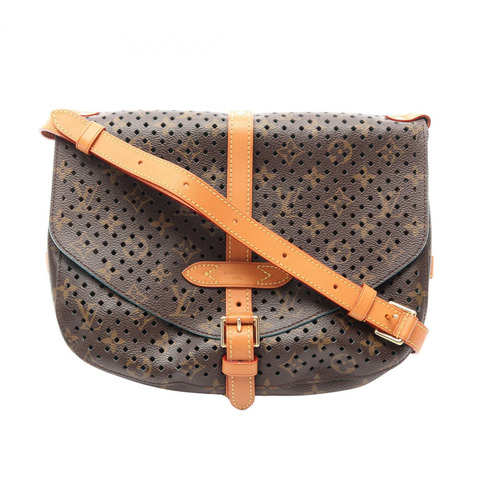 路易威登 Saumur 30 MonogramPerfo Turquoise 單肩包 M93998 PVC塗層帆布皮革棕色二手女士