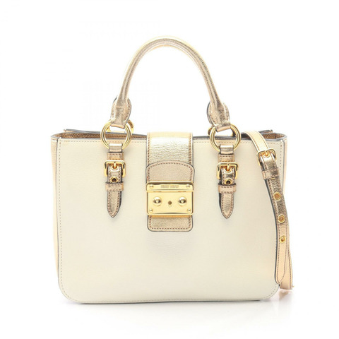 Miu Miu MADRAS 2WAY 手提包，白色金色皮革，二手女款