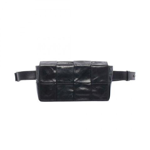 BOTTEGA VENETA Cassette 腰包 Maxi Intrecciato 編織腰包/斜背包，黑色皮革，二手，男女通用