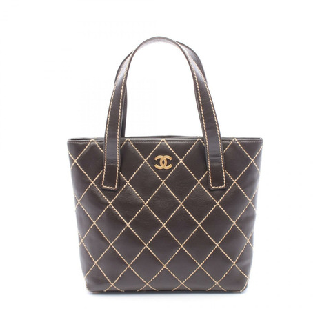 香奈兒 (CHANEL) 棕色皮革手工縫線手提包，二手女士款