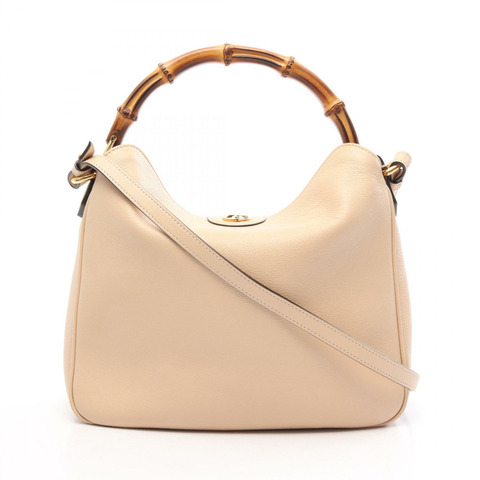 GUCCI Diana 中型竹節兩用手提包 746124 皮革 米色 二手 女士