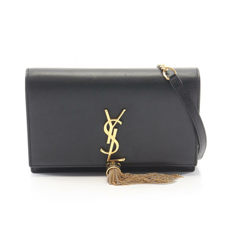 SAINT LAURENT PARIS Kate 流蘇單肩包，黑色皮革，二手女款