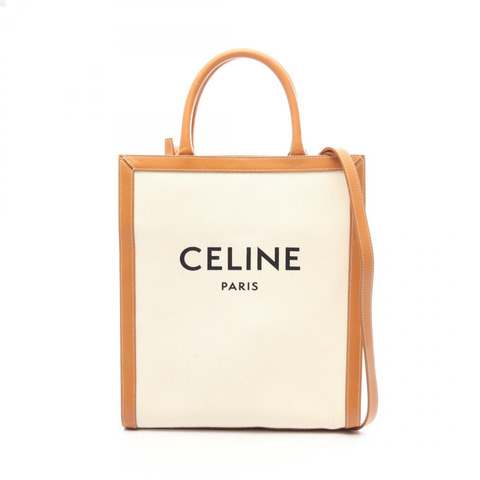CELINE 小號筆電 Cabas 2WAY 手提包，帆布皮革，米色/棕色，二手女款