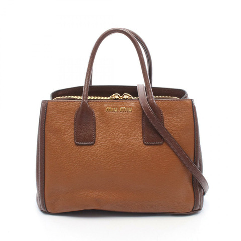 Miu Miu MADRAS BICOLORE Madras 2WAY 手提包 RN0883 皮革 棕色 二手 女士