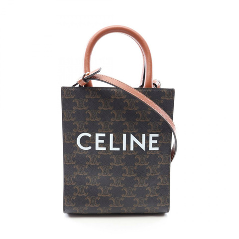 CELINE Mini Vertical Cover Triomphe 2WAY 手提包 194372BZK PVC塗層帆布皮革 黑色 棕色 二手 女士
