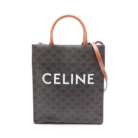 CELINE 小號筆電 Cabas Triomphe 2WAY 手提包 191542BZK PVC塗層帆布皮革 黑色 棕色 白色 二手 女士