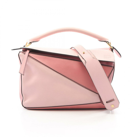LOEWE Puzzle Bag 中型 2WAY 手提包 皮革 粉紅色 二手 女士