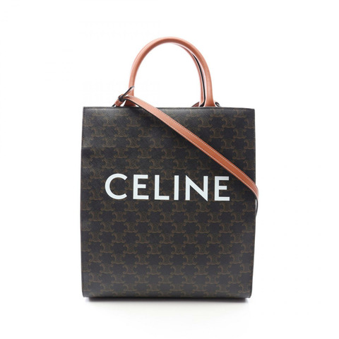 CELINE 小號豎款 Cabas Triomphe 2WAY 手提包 191542 PVC 塗層帆布皮革 黑色 棕色 二手 女士