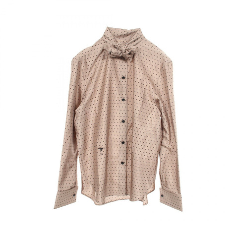 Dior 蝴蝶結、荷葉邊、波點長袖襯衫 311B05A6131 絲質灰色二手女裝