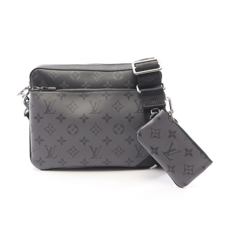 路易威登 Trio Messenger Monogram Eclipse 單肩包 M69443 PVC 塗層帆布皮革 黑色 灰色 二手