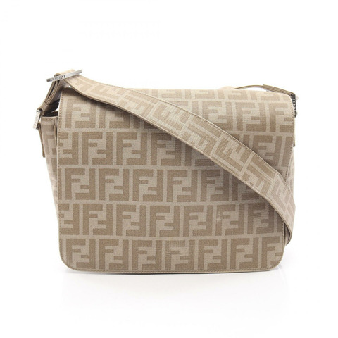 FENDI Zucca 單肩包 PVC塗層帆布 米色 二手 女士