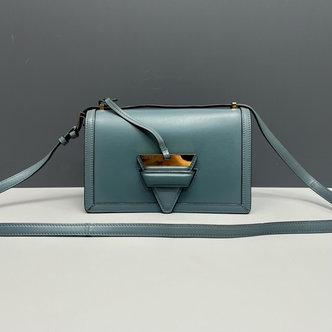 Loewe羅意威 霧霾藍全皮Barcelona中號三角斜背包