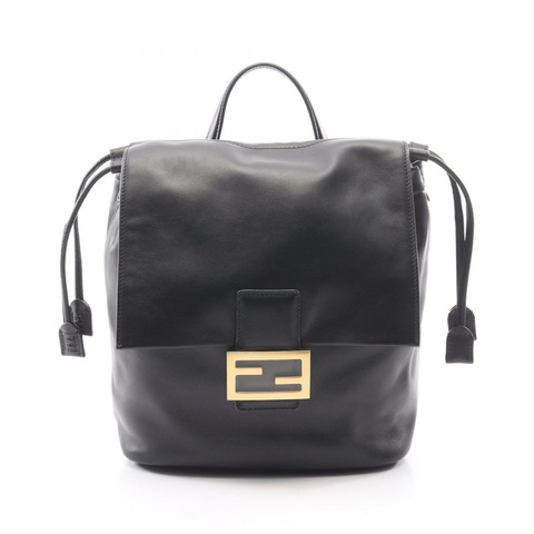 FENDI FF logo 雙肩包 8BZ057 黑色真皮二手女款
