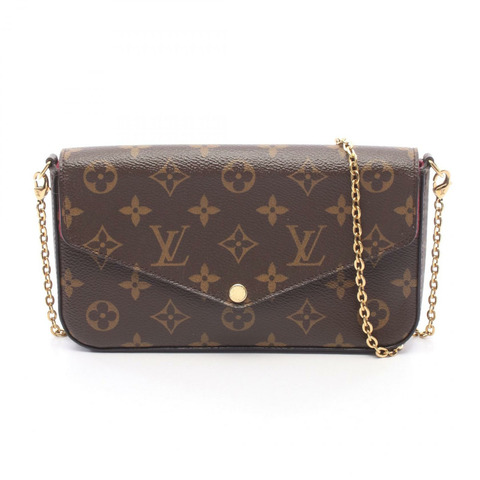 路易威登 Felicie Monogram 玫紅色 Pochette 單肩包 M61276 PVC 塗層帆布皮革棕色二手女士