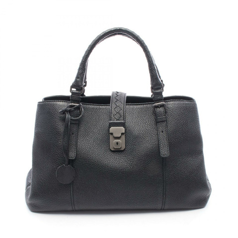 BOTTEGA VENETA Intrecciato Roma 中型手提包，黑色皮革，二手女款