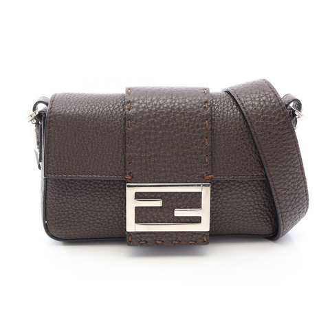 FENDI Selleria Baguette 2WAY 單肩包，棕色皮革，二手女款