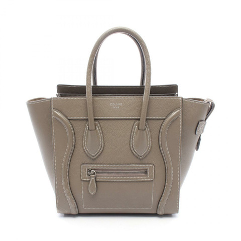 CELINE Luggage 迷你購物手提包，灰色皮革，二手女款