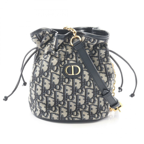Dior 30 Montaigne 抽繩迷你水桶包斜背包 S2374VTZQ_M928 帆布皮革 米色 海軍藍 二手 Wo