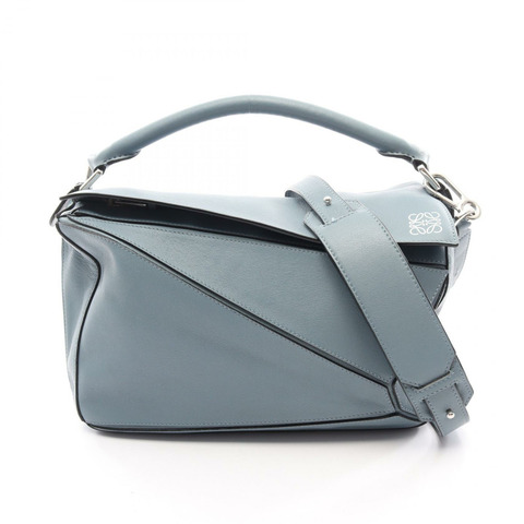 LOEWE Puzzle Bag 中型 2WAY 手提包 皮革 藍色 二手 女士