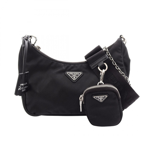 PRADA 2005 復刻版 2WAY 單肩包，尼龍 Saffiano 皮革，黑色，二手女款