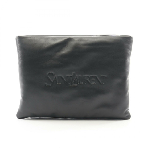 SAINT LAURENT PARIS Puffy Pouch 商務包/手拿包 779512 皮革 黑色 二手 男女通用
