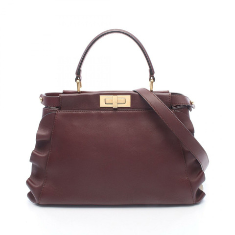 FENDI Peekaboo Regular Wave Frill 2WAY 手提包 8BN290 皮革 波爾多紅 二手 女士