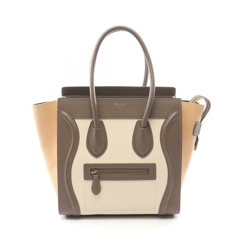 CELINE Luggage 迷你購物手提包，皮革材質，米色/灰色，二手女款
