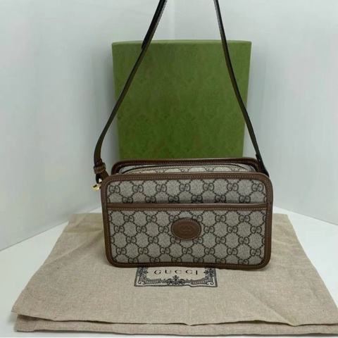 Gucci古馳 棕色老花retro相機包