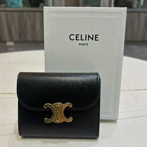 *SHIHNA名牌精品*Celine凱旋門金釦小牛皮短夾