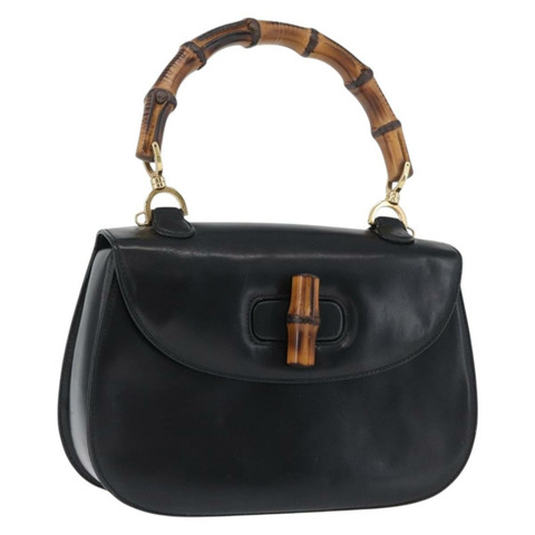 GUCCI 竹節手提包 皮革 黑色 金色 000 1781 0633 正品 173021