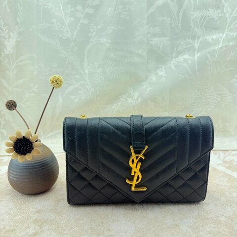 正品 YSL 黑色中號單肩斜挎信封包