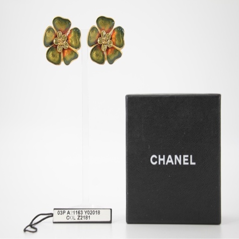 Chanel Vintage 03P 琉璃綠橙漸層花花CC耳環