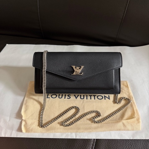 LV 路易威登全皮黑銀woc沃克lockme鏈條肩帶單肩斜挎包腋下包