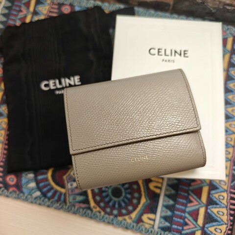🌞夏末出清🌺Celine 大象灰 短夾 零錢格 零錢包 短夾 皮夾 雙扣 低調 經典款 凱旋門