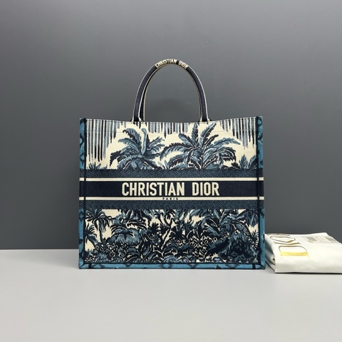 Dior迪奧 藍色棕櫚樹刺繡book tote Palms大號托特包