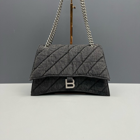 Balenciaga巴黎世家 灰色牛仔布中號Crush鏈條包