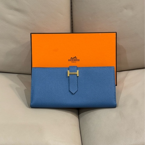 Hermes 愛馬仕 Bearn 長夾/H長夾/瑪瑙藍金釦/C刻/99新閒置美品