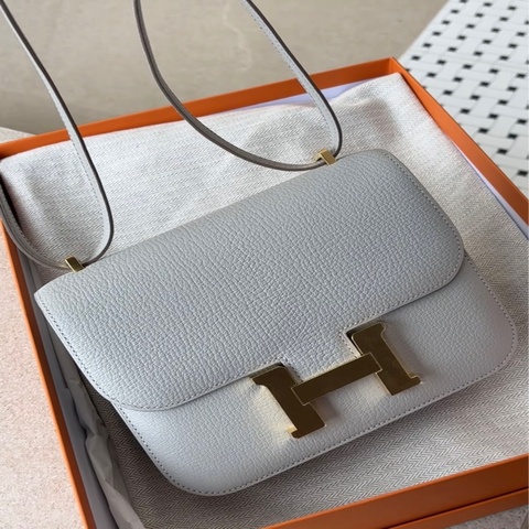 Hermes mini Constance 19 珍珠灰金扣山羊皮 W刻