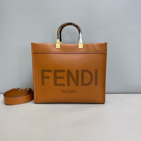 Fendi芬迪 Sunshine焦糖色全皮肩帶款托特包