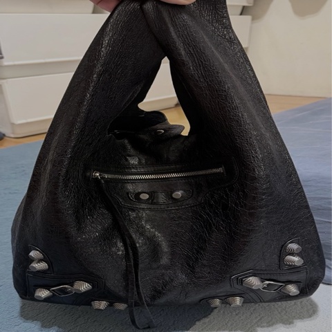 BALENCIAGA tote 黑色油蠟牛皮機車包購物袋