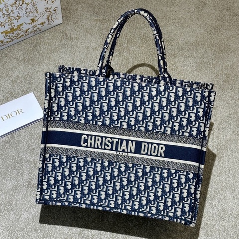 Dior迪奧經典藍色Oblique老花Book Tote大號老花托特包 20年