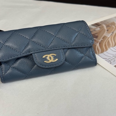 💎Chanel香奈兒｜霧霾藍金扣荔枝牛皮CF卡包｜99新芯片款