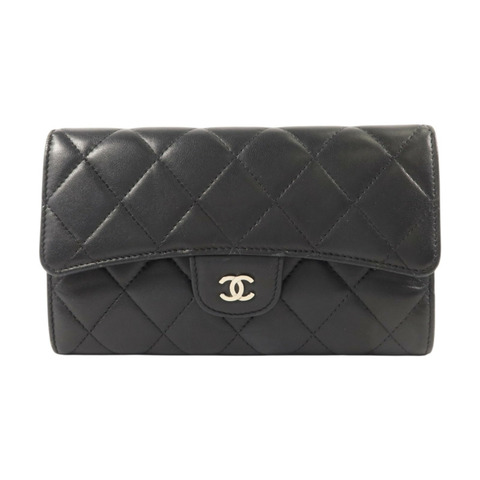 CHANEL 羊皮皮革Classic Long Flap Wallet銀扣長錢包