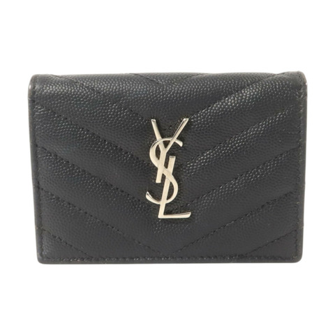 YVES SAINT LAURENT 牛皮皮革Bifold Wallet銀扣錢包