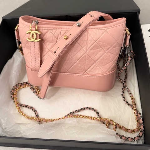 【近新閒置品】香奈兒Chanel 27開櫻花粉小號牛皮流浪包單肩斜挎包鏈條包